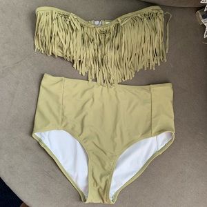 High Waist Green Fringe Bikini 🌴